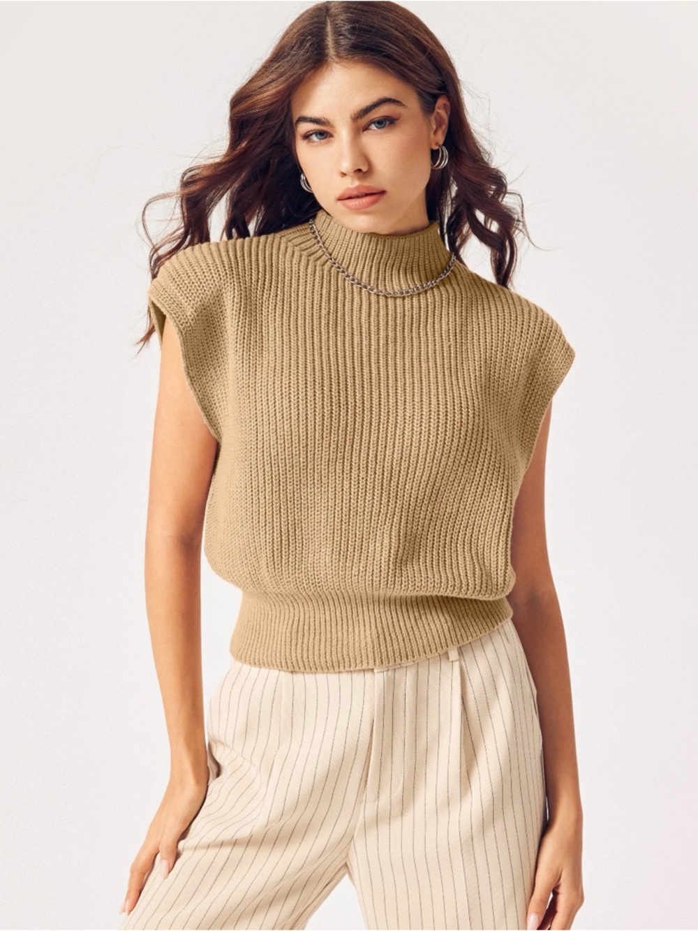 Cider Solid High Neck Knit Vest